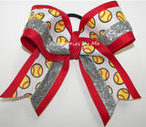Softball Red Silver Glitter Cheer Bow