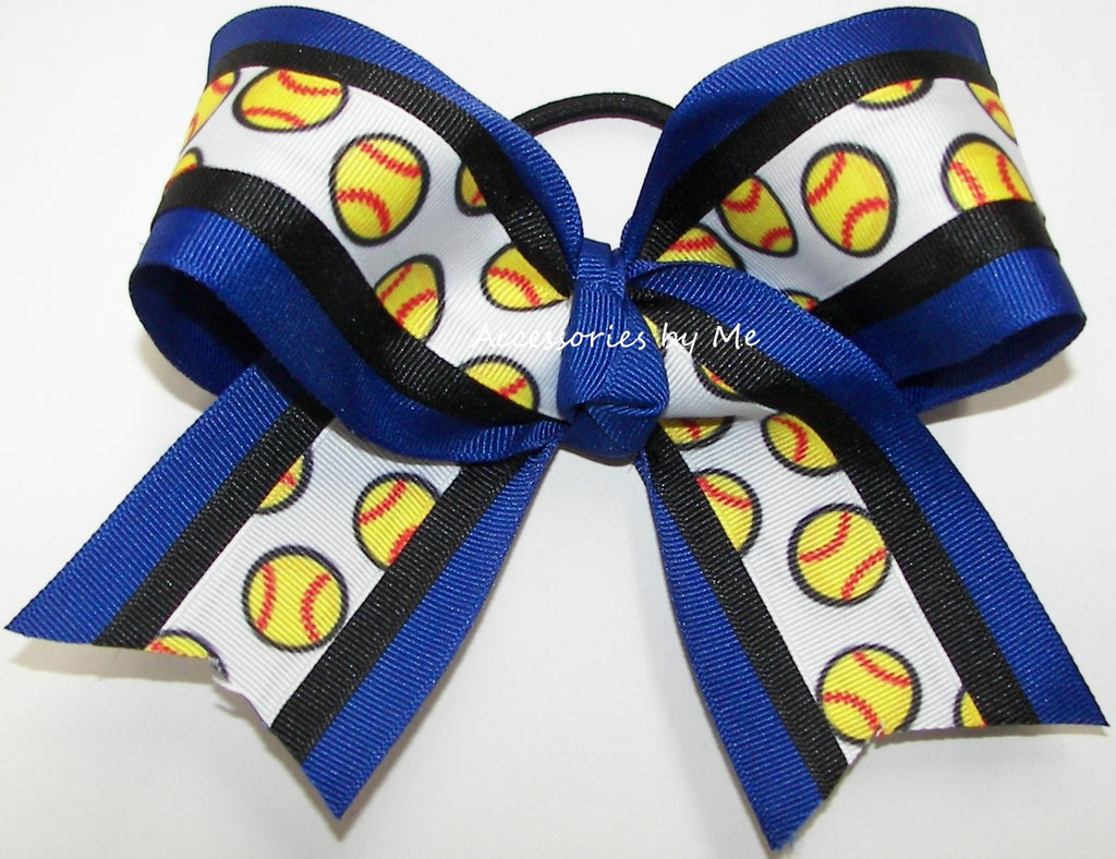 Softball Black Royal Blue Hair Bow