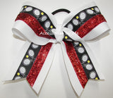 Tennis Black White Red Glitter Cheer Bow