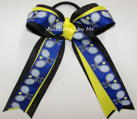 Glitter Tennis Royal Yellow Black Ponytail Bow