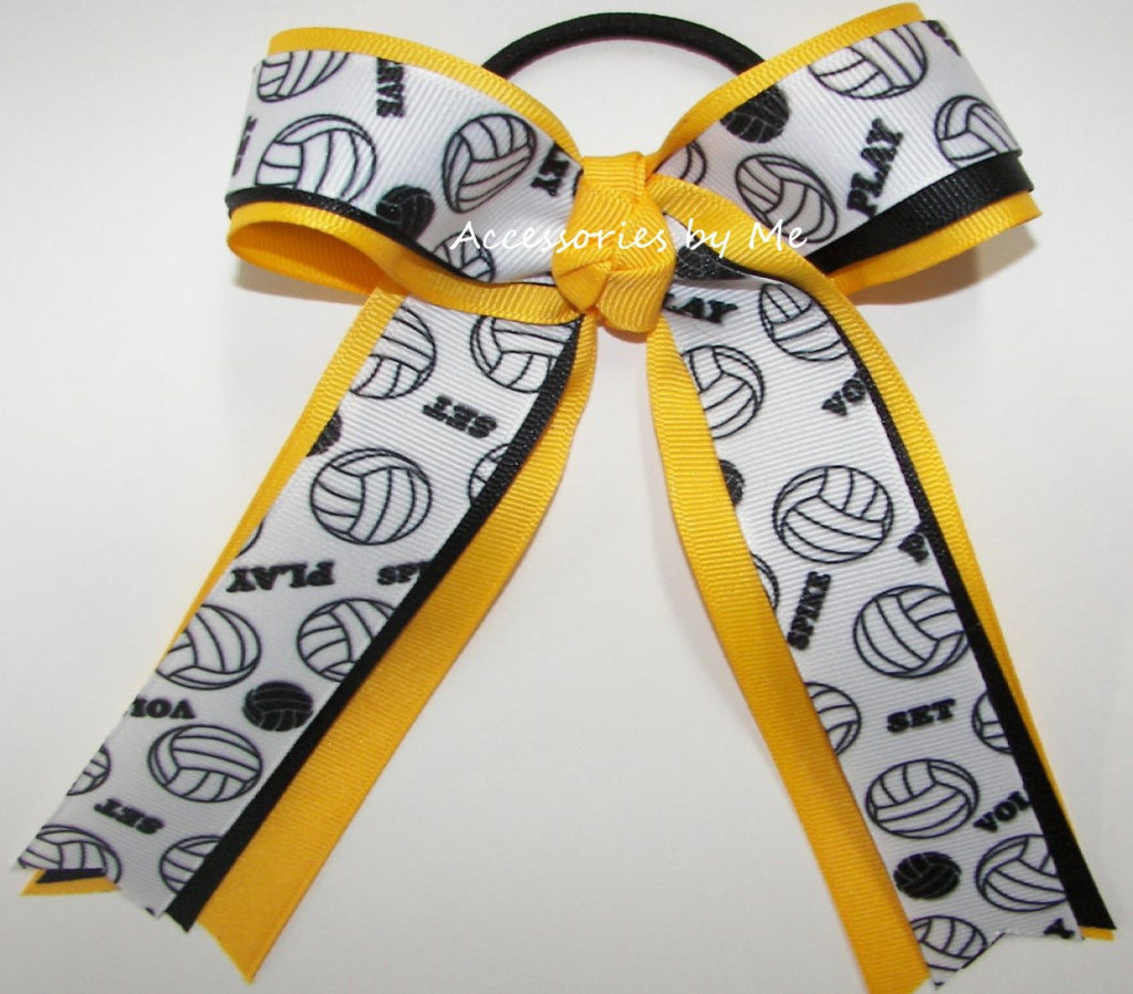 Volleyball Black Yellow Gold Ponytail Bow