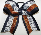 Volleyball Navy Blue Orange Glitter Hair Bow