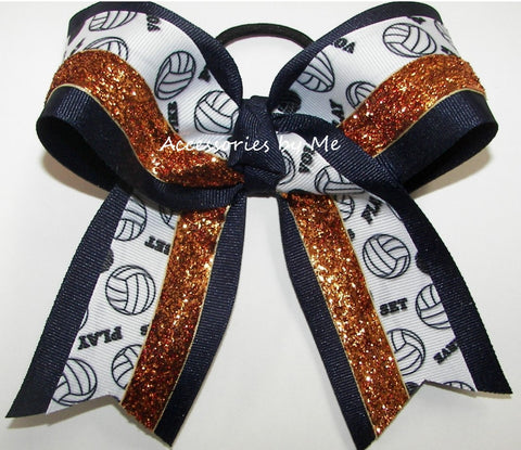 Glitter Volleyball Navy Blue Orange Hair Bow