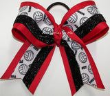 Volleyball Red Black Glitter Trim Hair Bow