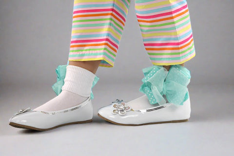 Aqua Organza Ruffle Bow Socks