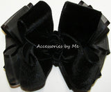 Black Velvet Organza Satin Trim Hair Bow