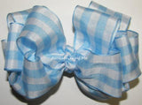 Light Blue Gingham Plaid Hair Bow