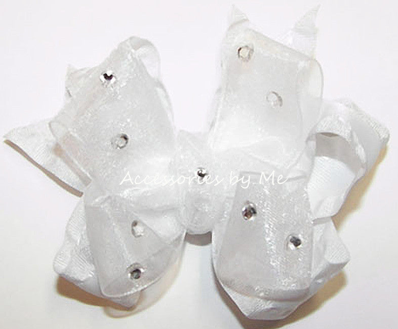 Glizty White Organza Ruffle Hair Bow - Accessories by Me