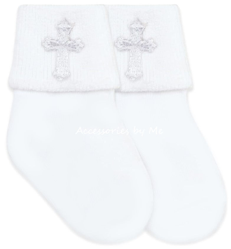 White Embroidered Cross Socks