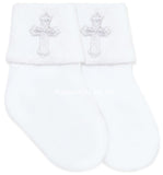 White Embroidered Cross Socks