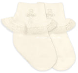 Ivory Embroidered Cross Lace Trim Socks