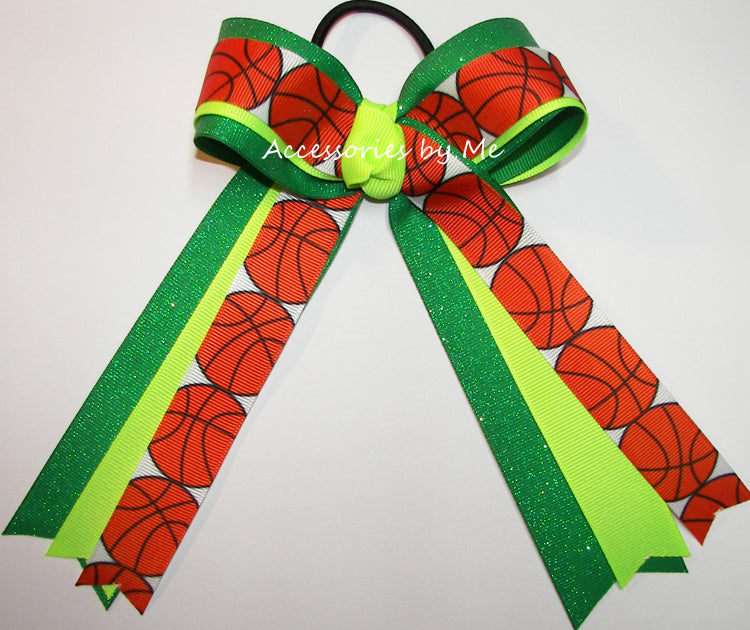 Basketball Neon Green Emerald Ribbons Bow