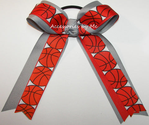 Basketball Grey Orange Ponytail Bow
