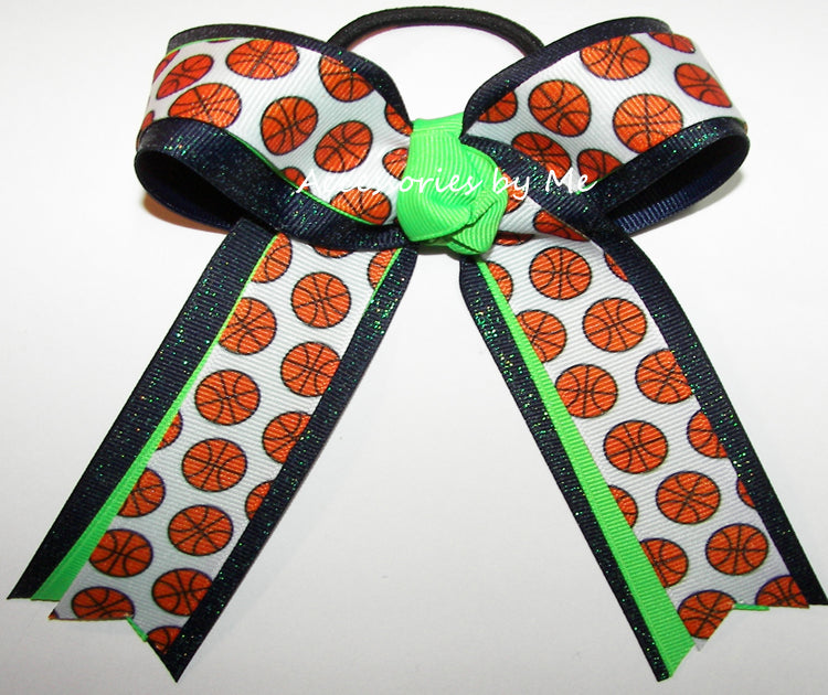 Basketball Neon Lime Navy Ponytail Bow