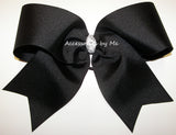 Black Solid Cheer Bow with Silver Metallic Knot