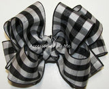 Black Gingham Plaid Hair Bow 