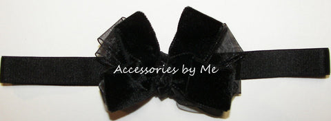 Black Velvet Organza Bow Headband