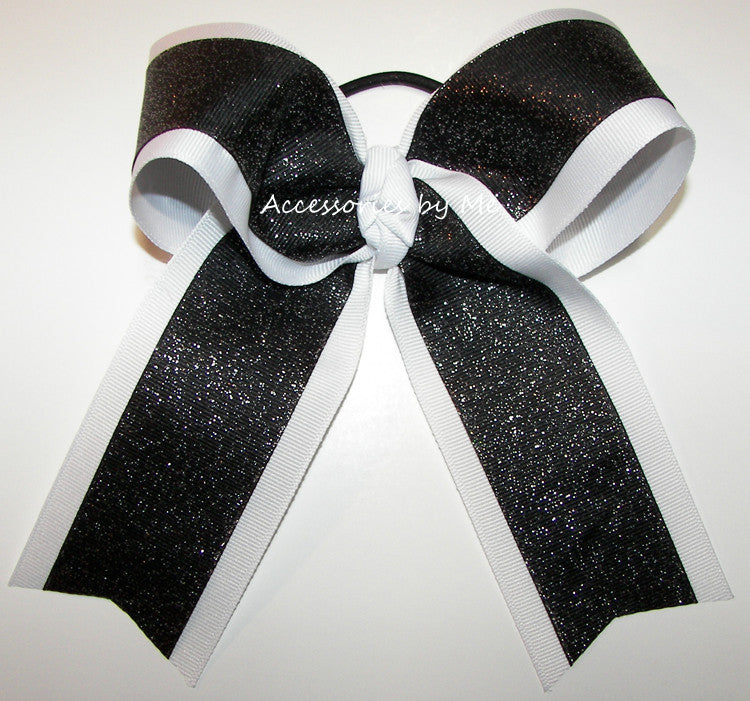 Glitter Black White Big Ponytail Bow
