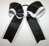Glitter Black White Big Ponytail Bow