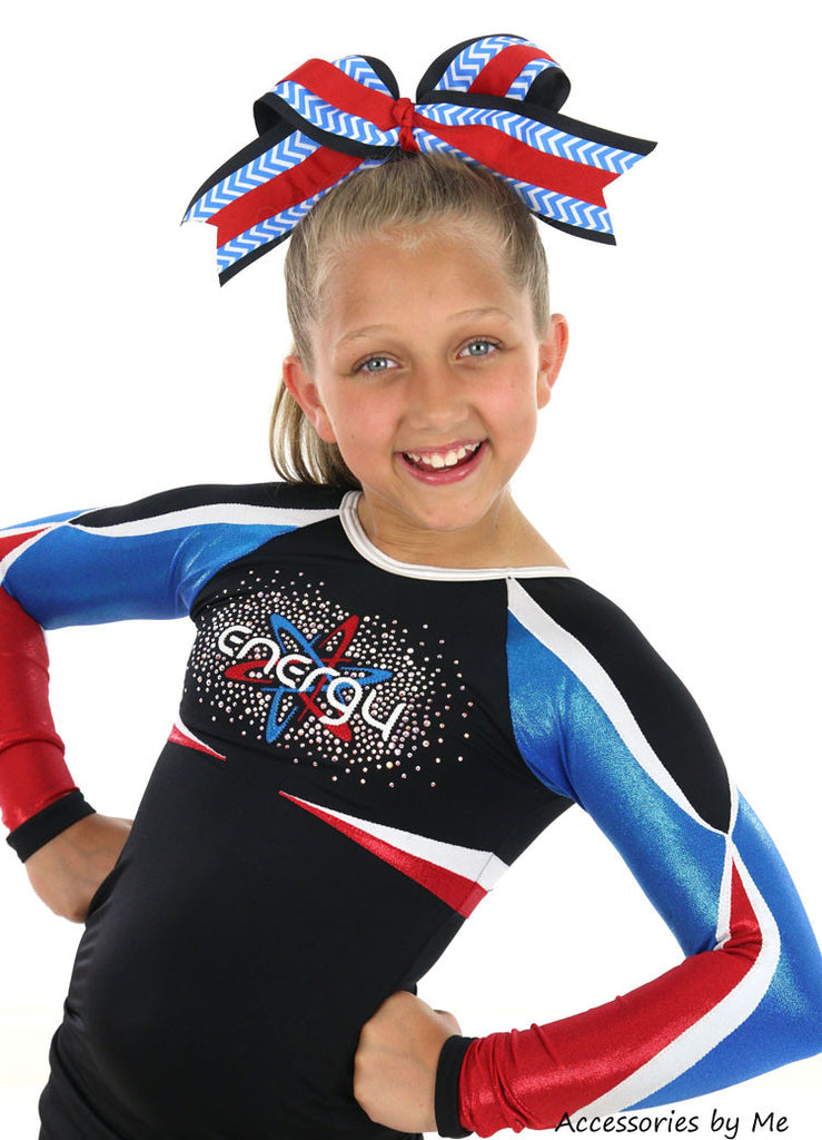 Chevron Blue White Black Big Cheer Bow