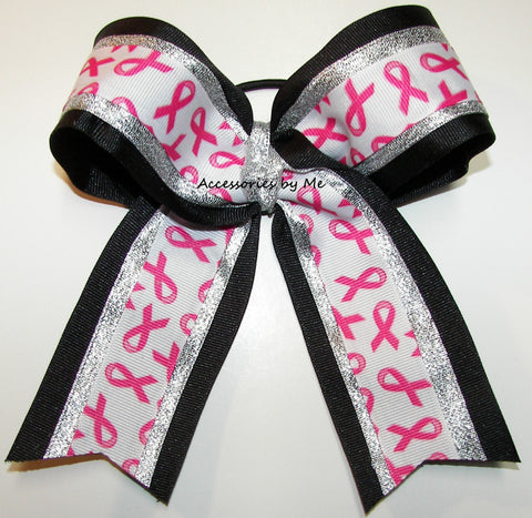 Breast Cancer Hot Pink Black Cheer Bow