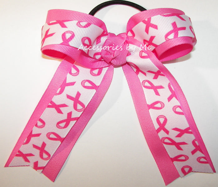 Pink Cancer Ribbon Ponytail Holder