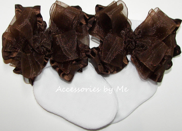 Brown Ruffle Bow Socks