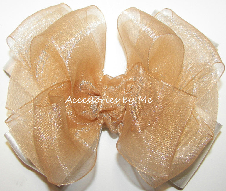 Champagne Gold & Ivory Organza Satin Hair Bow