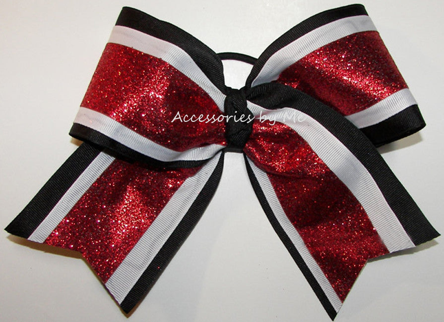 Glitter Red Black White Big Cheer Bow