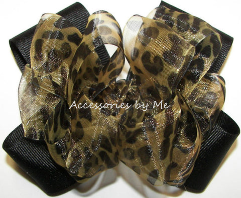 Leopard Organza Black Gold Hair Bow