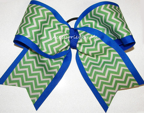 Chevron Lime Green Blue Cheer Bow