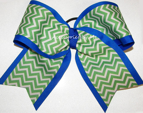 Lime Green Blue Chevron Big Cheer Bow