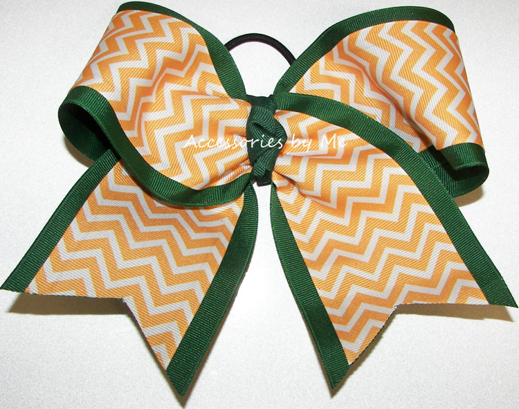 Chevron Yellow Gold Green Big Cheer Bow