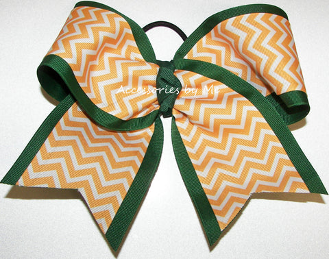 Yellow Gold Green Chevron Big Cheer Bow