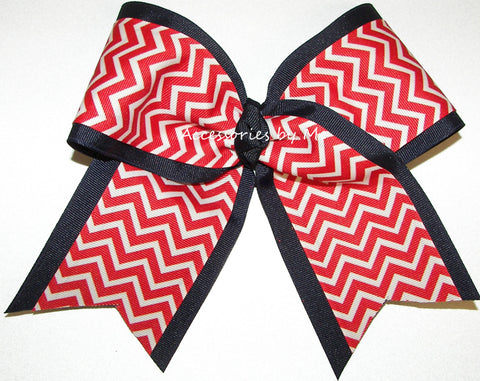 Red Navy Blue Chevron Big Cheer Bow