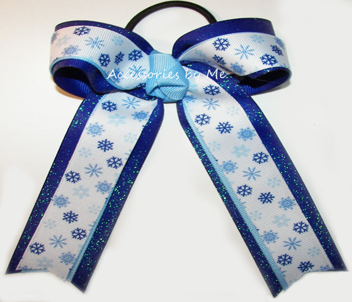 Sparkly Hanukkah Blue Snowflake Pony Tails Bow