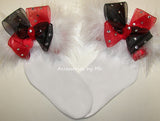 Glitzy Red Black Organza Marabou Bow Socks