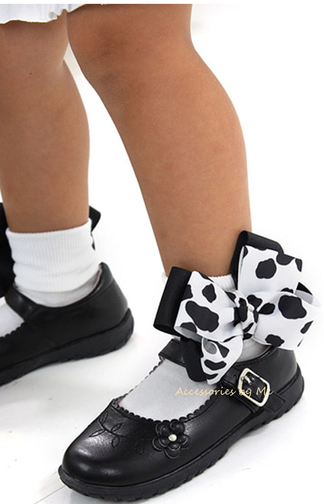 Black & White Cow Print Bow Socks