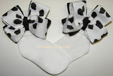 Black & White Cow Print Bow Socks