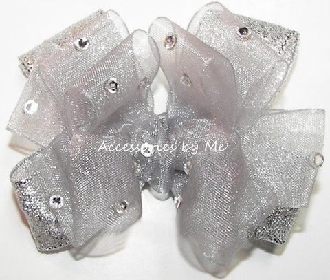 Glitzy Silver Organza Lame Hair Bow