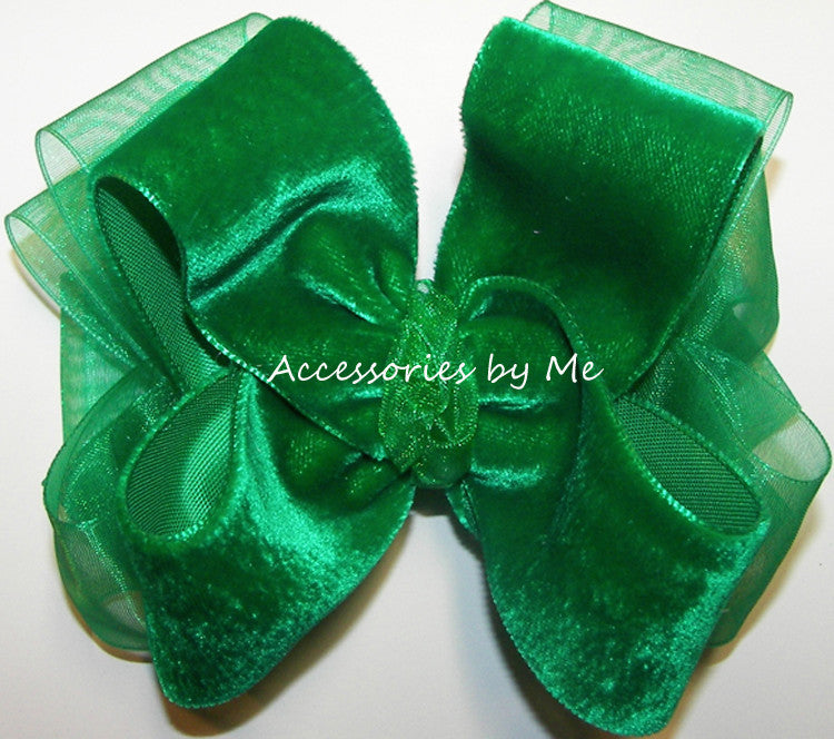 Emerald green Velvet Organza Hair Bow