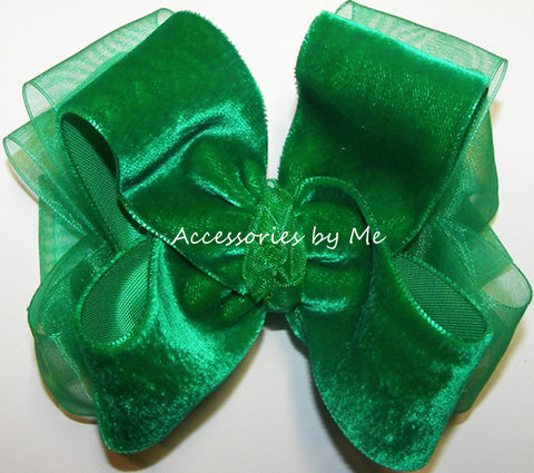 Emerald Green Velvet Organza Hair Bow