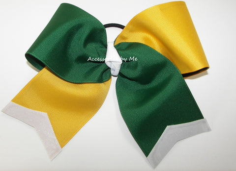 Sparkly Green Yellow White Big Cheer Bow