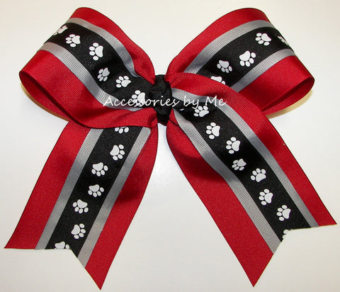 Bulldogs Paw Print Red Black Cheer Bow