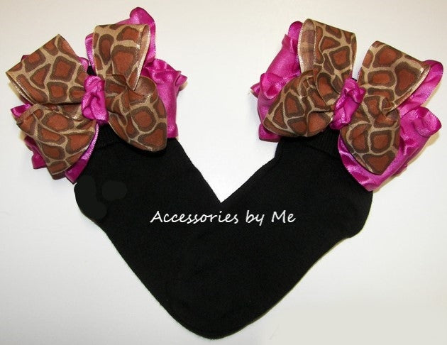 Giraffe Wildberry Ruffle Bows Black Socks