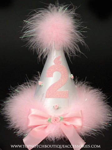 Girls 2 nd Birthday Pink Marabou Party Hat