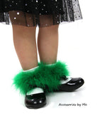 Green Marabou Feather Trim White Socks