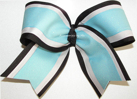 Sparkly Light Blue Black White Cheer Bow