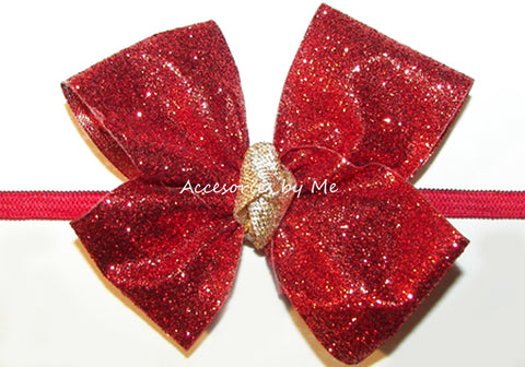 Glitter Red Gold Bow Headband