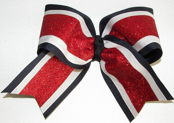 Sparkly Red Navy Cheer Bow, Red Navy Blue Cheer Bow, Red  display picture 2